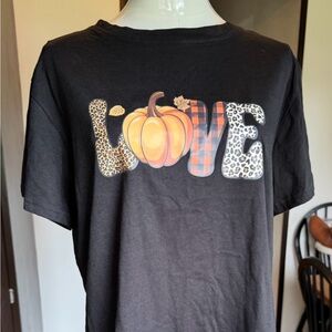 Women’s Black Graphic T-Shirt with Pumpkin Love Design